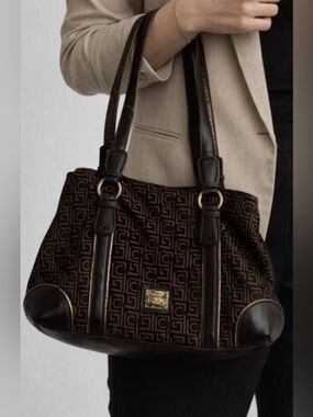 Liz Claiborne Brown Monogram Shoulder Tote